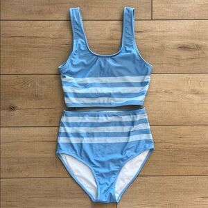 Blue and White Striped Bikini Set